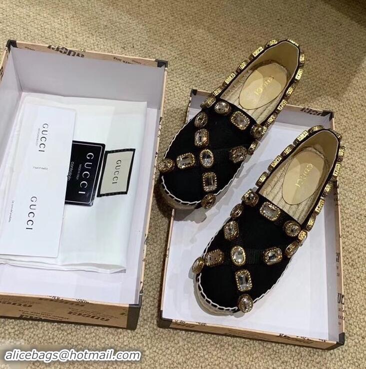 Hot Sale Gucci Canvas Espadrilles 573025 Black with Crystals 2019