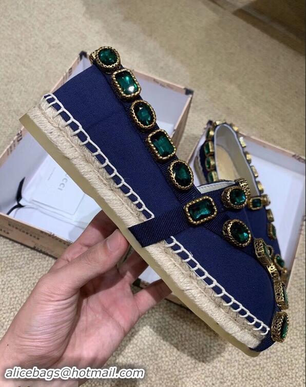 Latest Styles Gucci Canvas Espadrilles 573025 Blue with Crystals 2019