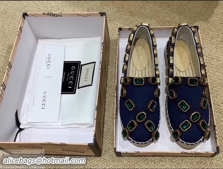 Latest Styles Gucci Canvas Espadrilles 573025 Blue with Crystals 2019