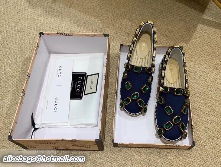 Latest Styles Gucci Canvas Espadrilles 573025 Blue with Crystals 2019