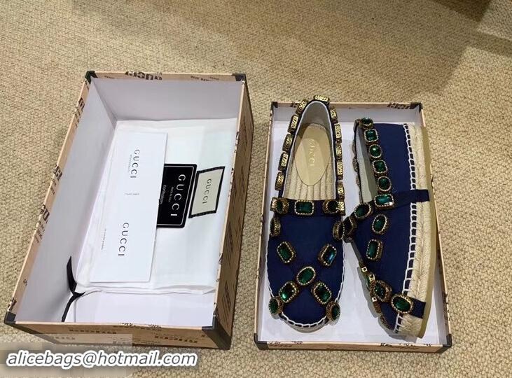 Latest Styles Gucci Canvas Espadrilles 573025 Blue with Crystals 2019