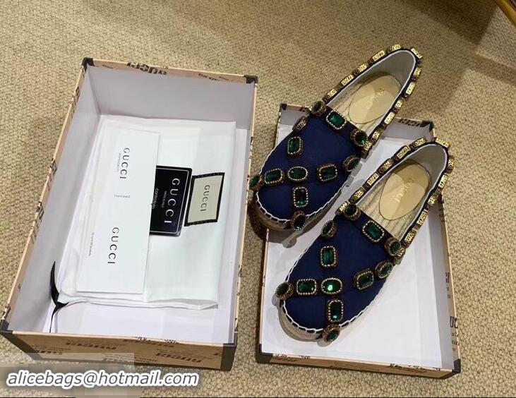 Latest Styles Gucci Canvas Espadrilles 573025 Blue with Crystals 2019