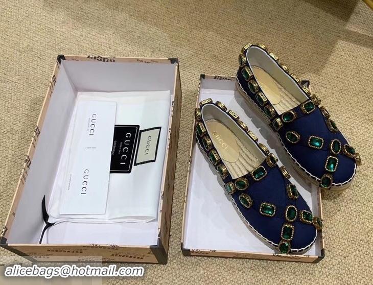 Latest Styles Gucci Canvas Espadrilles 573025 Blue with Crystals 2019