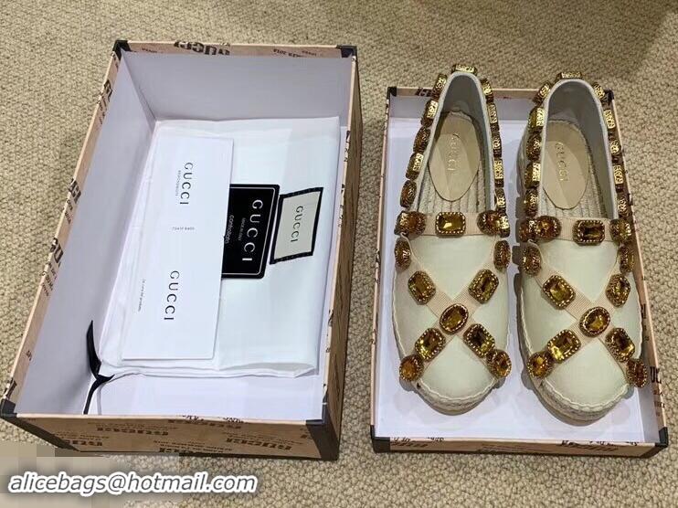 Buy Discount Gucci Canvas Espadrilles 573025 White with Crystals 2019