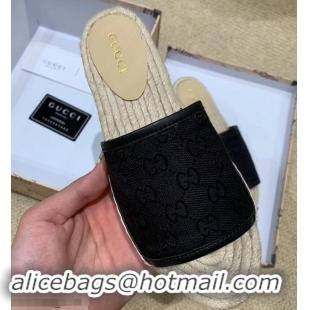 Imitation Gucci Canvas GG Espadrilles Slides Sandals G96343 Black 2019