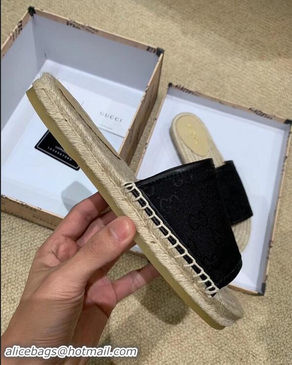 Imitation Gucci Canvas GG Espadrilles Slides Sandals G96343 Black 2019