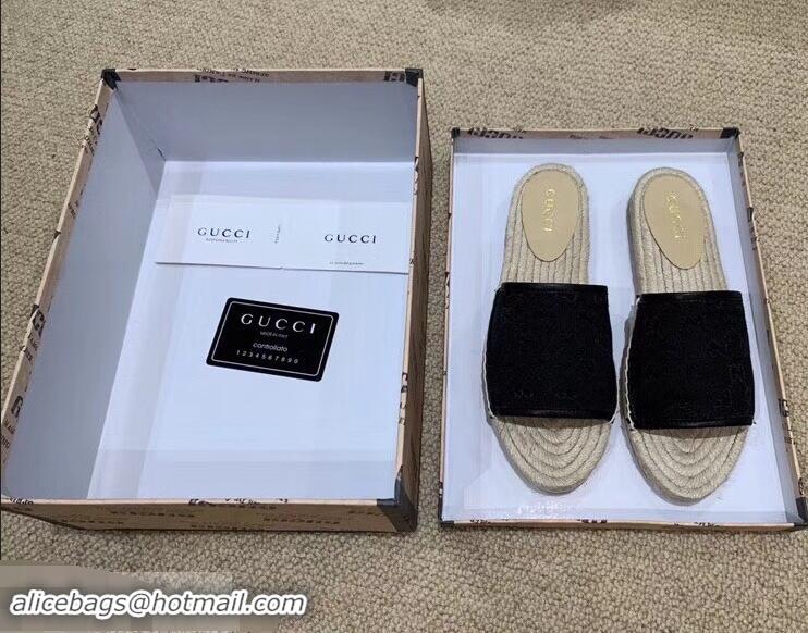 Imitation Gucci Canvas GG Espadrilles Slides Sandals G96343 Black 2019