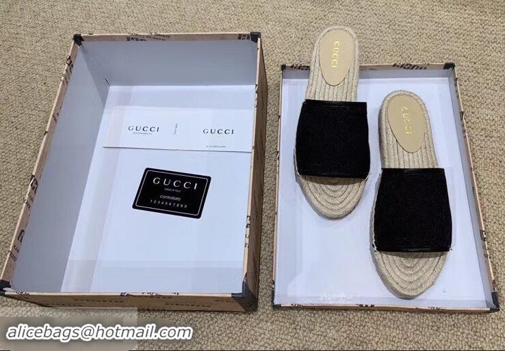 Imitation Gucci Canvas GG Espadrilles Slides Sandals G96343 Black 2019