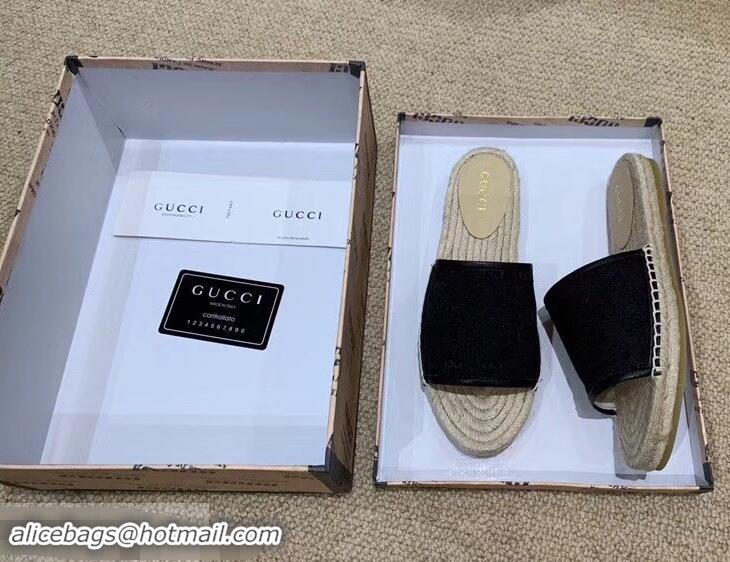 Imitation Gucci Canvas GG Espadrilles Slides Sandals G96343 Black 2019