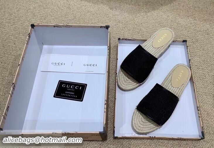 Imitation Gucci Canvas GG Espadrilles Slides Sandals G96343 Black 2019