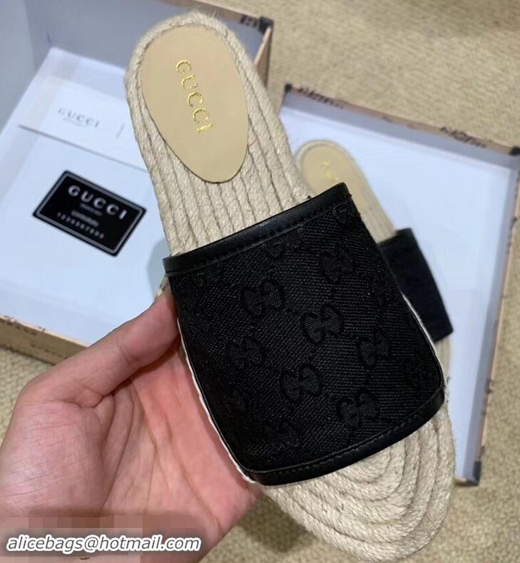 Imitation Gucci Canvas GG Espadrilles Slides Sandals G96343 Black 2019