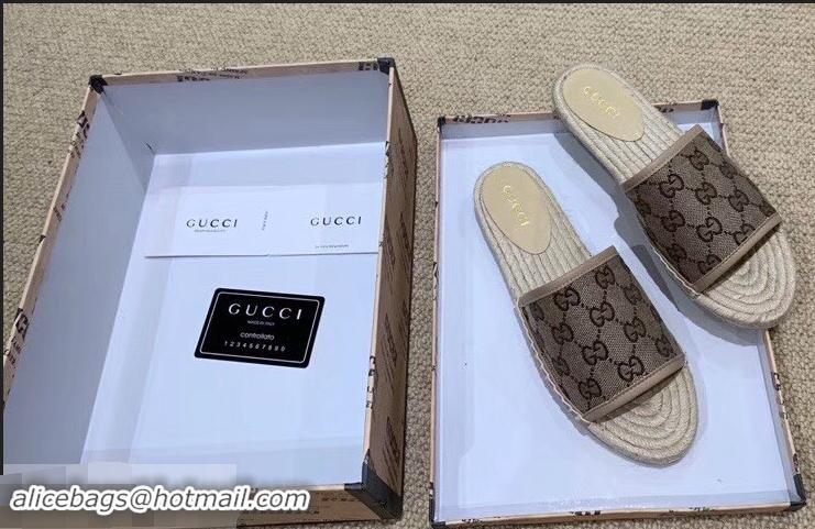 Abatement Gucci Canvas GG Espadrilles Slides Sandals G96343 Beige 2019