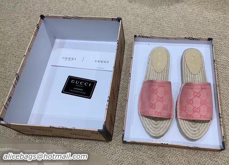 Low Cost Gucci Canvas GG Espadrilles Slides Sandals G96343 Pink 2019