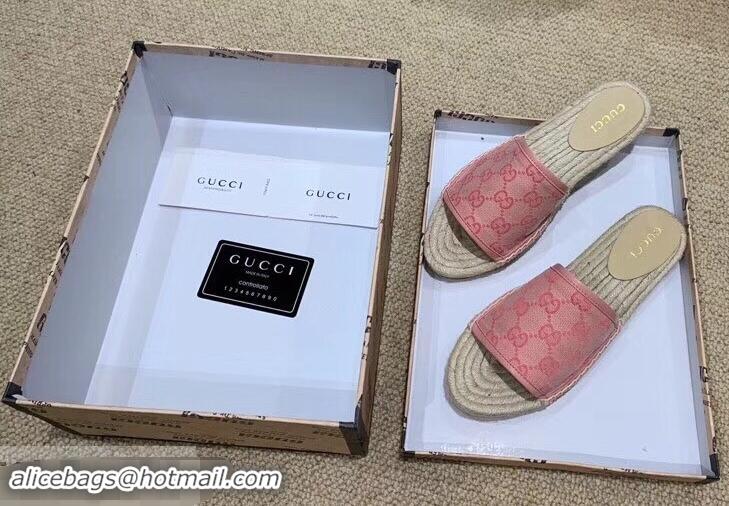 Low Cost Gucci Canvas GG Espadrilles Slides Sandals G96343 Pink 2019