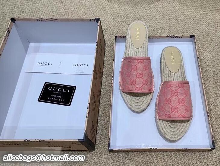 Low Cost Gucci Canvas GG Espadrilles Slides Sandals G96343 Pink 2019