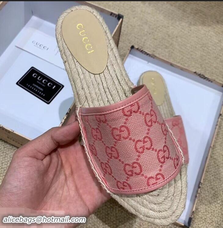 Low Cost Gucci Canvas GG Espadrilles Slides Sandals G96343 Pink 2019