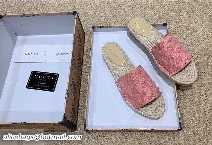 Low Cost Gucci Canvas GG Espadrilles Slides Sandals G96343 Pink 2019