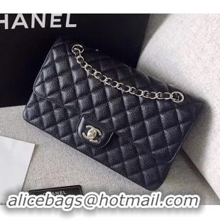 Well Crafted Chanel original quality Medium Classic Flap Bag 1112 black in caviar Leather with silver Hardware