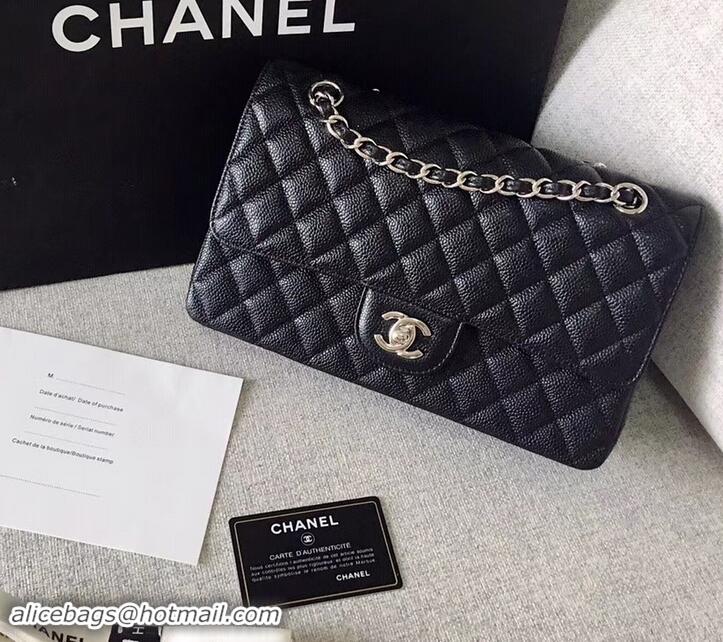 Well Crafted Chanel original quality Medium Classic Flap Bag 1112 black in caviar Leather with silver Hardware