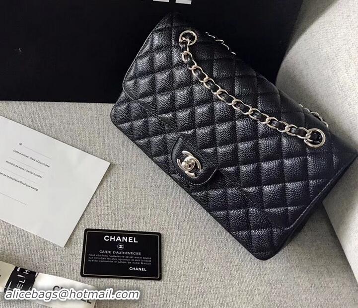 Well Crafted Chanel original quality Medium Classic Flap Bag 1112 black in caviar Leather with silver Hardware