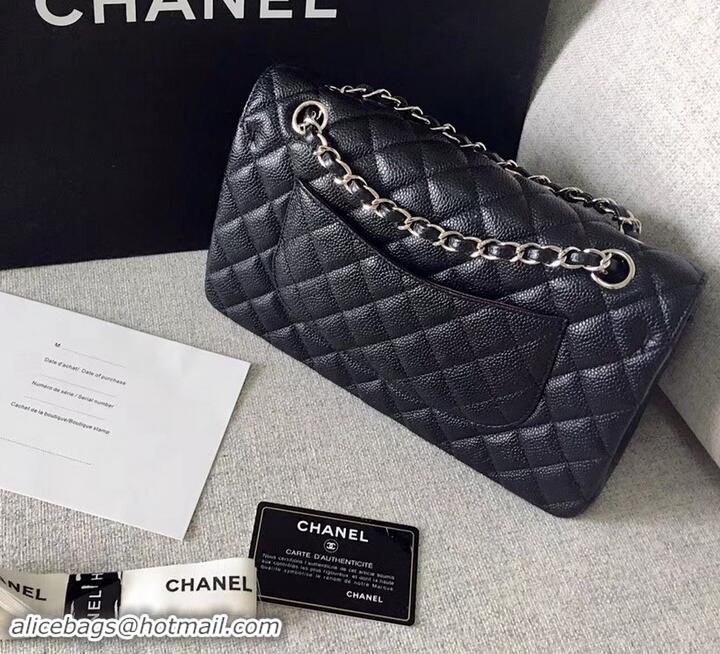 Well Crafted Chanel original quality Medium Classic Flap Bag 1112 black in caviar Leather with silver Hardware