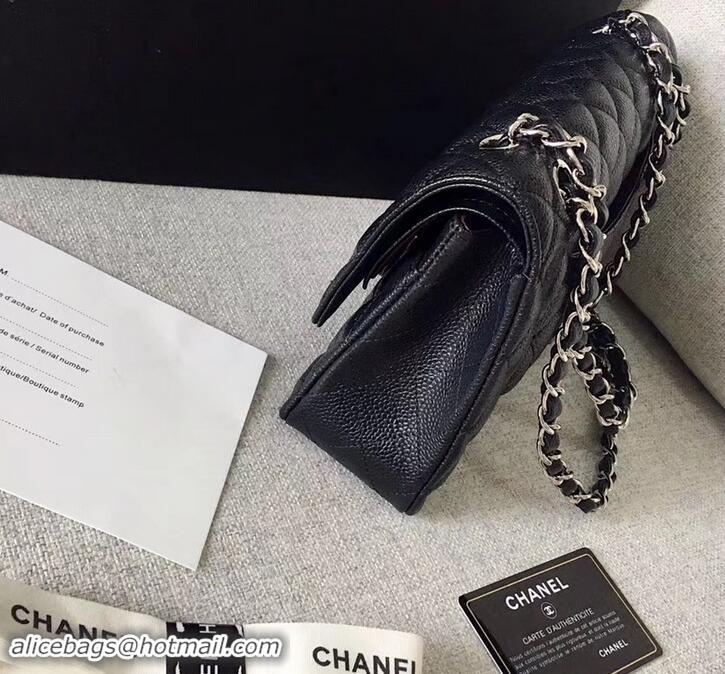 Well Crafted Chanel original quality Medium Classic Flap Bag 1112 black in caviar Leather with silver Hardware