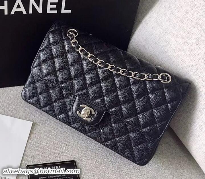 Well Crafted Chanel original quality Medium Classic Flap Bag 1112 black in caviar Leather with silver Hardware