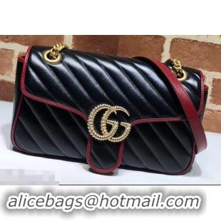 Perfect Gucci Diagonal GG Marmont Small Shoulder Bag 443497 Black 2019