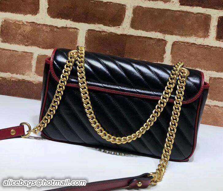 Perfect Gucci Diagonal GG Marmont Small Shoulder Bag 443497 Black 2019