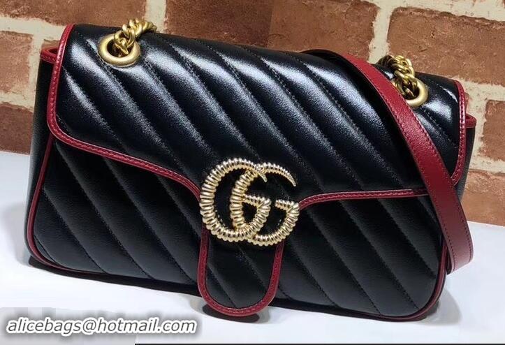 Perfect Gucci Diagonal GG Marmont Small Shoulder Bag 443497 Black 2019