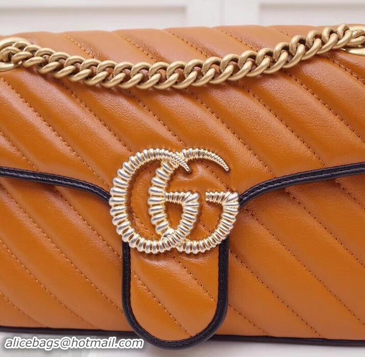 Luxury Gucci Diagonal GG Marmont Small Shoulder Bag 443497 Brown 2019