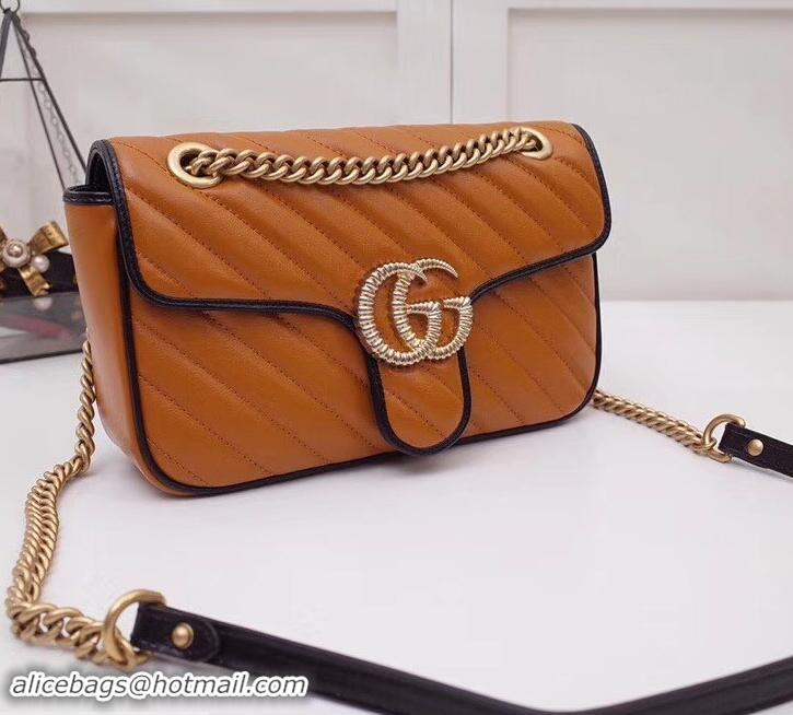 Luxury Gucci Diagonal GG Marmont Small Shoulder Bag 443497 Brown 2019