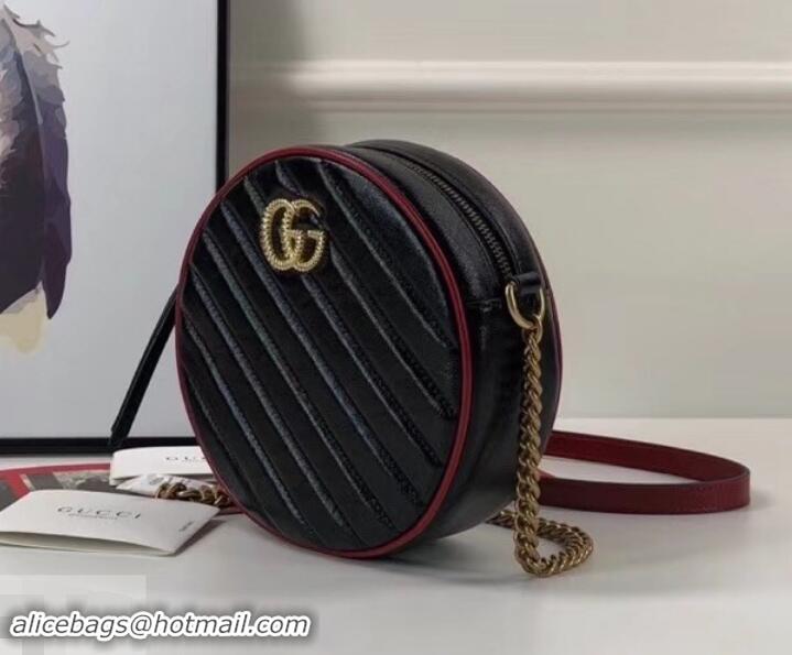 Unique Style Gucci Diagonal GG Marmont Mini Round Shoulder Bag 550154 Black 2019