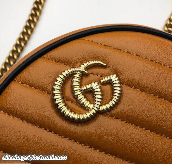 Stylish Gucci Diagonal GG Marmont Mini Round Shoulder Bag 550154 Brown 2019