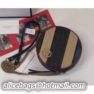 Discount Gucci Diagonal GG Marmont Mini Round Shoulder Bag 550154 Beige/Black 2019