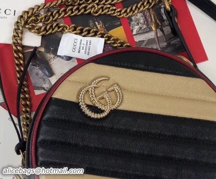 Discount Gucci Diagonal GG Marmont Mini Round Shoulder Bag 550154 Beige/Black 2019