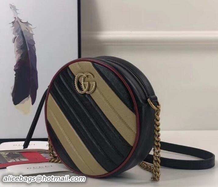 Discount Gucci Diagonal GG Marmont Mini Round Shoulder Bag 550154 Beige/Black 2019