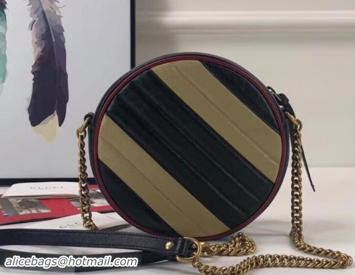 Discount Gucci Diagonal GG Marmont Mini Round Shoulder Bag 550154 Beige/Black 2019