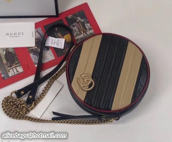 Discount Gucci Diagonal GG Marmont Mini Round Shoulder Bag 550154 Beige/Black 2019