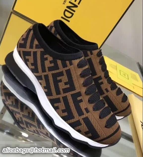 Buy Classic Fendi Fabric Lace Up Sneakers F82209 Brown