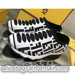 Classic Faux Fendi Fabric Lace Up Sneakers F82209 White