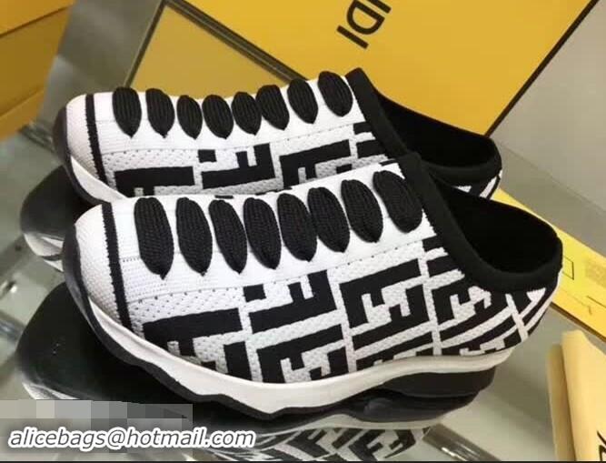 Classic Faux Fendi Fabric Lace Up Sneakers F82209 White