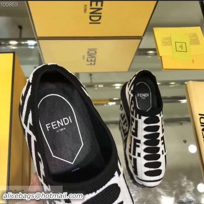 Classic Faux Fendi Fabric Lace Up Sneakers F82209 White