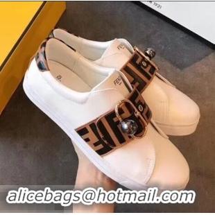 Cheapest Fendi Minimalist Sneakers with FF Logo Band F89806 White/Brown