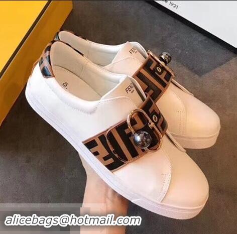 Cheapest Fendi Minimalist Sneakers with FF Logo Band F89806 White/Brown