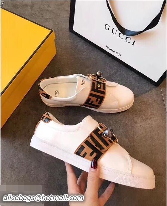 Cheapest Fendi Minimalist Sneakers with FF Logo Band F89806 White/Brown