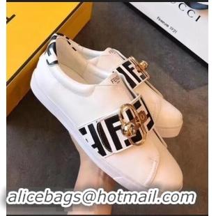 Classic Fake Fendi Minimalist Sneakers with FF Logo Band F89807 White