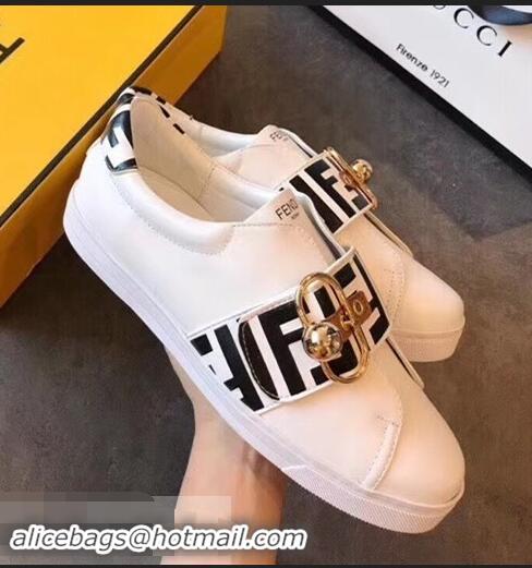 Classic Fake Fendi Minimalist Sneakers with FF Logo Band F89807 White