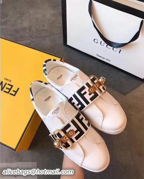 Classic Fake Fendi Minimalist Sneakers with FF Logo Band F89807 White