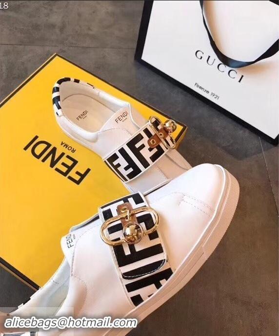 Classic Fake Fendi Minimalist Sneakers with FF Logo Band F89807 White